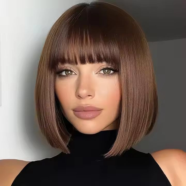 New explosion of fashion wig female gradient gray straight hair high temperature silk headpiece