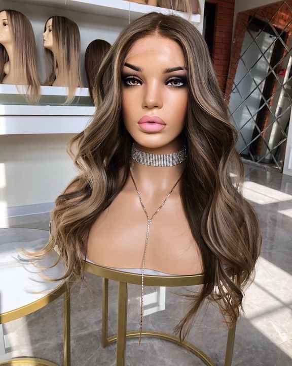 Straight High Shiny Brown European Hair Wigs Glueless Lace Front Wigs