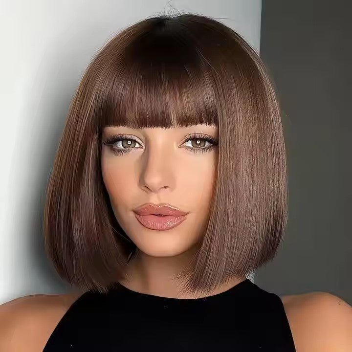 New explosion of fashion wig female gradient gray straight hair high temperature silk headpiece