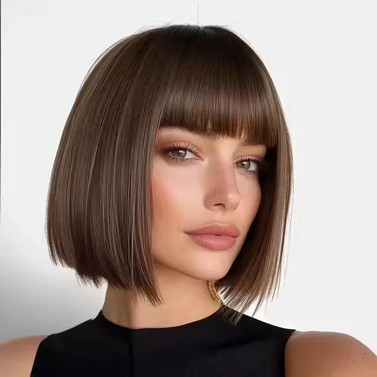 New explosion of fashion wig female gradient gray straight hair high temperature silk headpiece