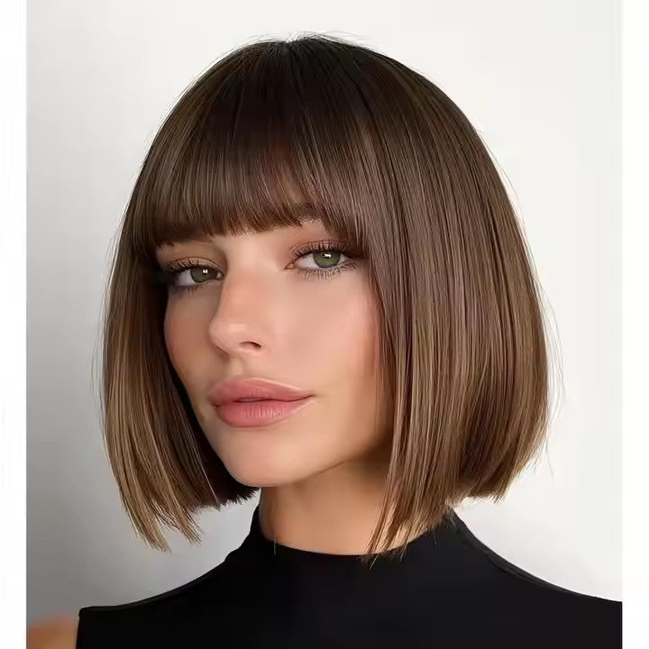 New explosion of fashion wig female gradient gray straight hair high temperature silk headpiece