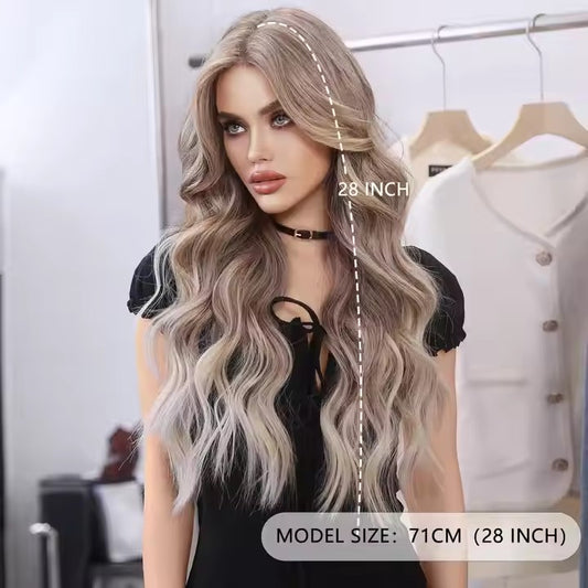 Lace Front Wigs Long Wave Synthetic Wigs Central Women's Wigs 28 Inch 13x4 HD Transparent Lace